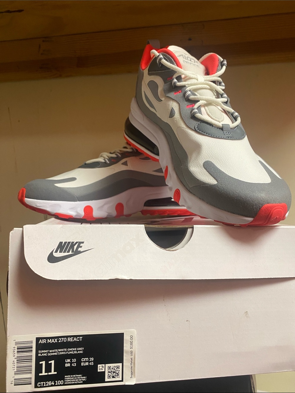 Nike Air Max 270 React Sneakers - White, Gray, Red